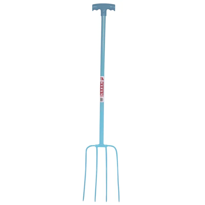 Red Gorilla 4-Prong Manure Fork With T-Handle - Sky Blue